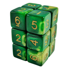 Green Stuff World - 12x D6 16mm Dice - Green Swirl