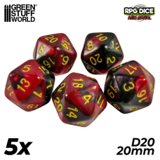 5x D20 20mm Dice - Red Swirl