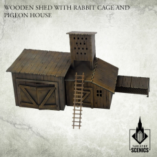 Wooden Shed with Rabbit Cage and Pigeon House