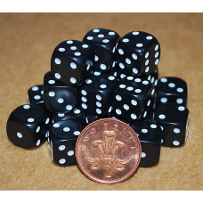 D6 Spot Dice - 14mm Black with white dots